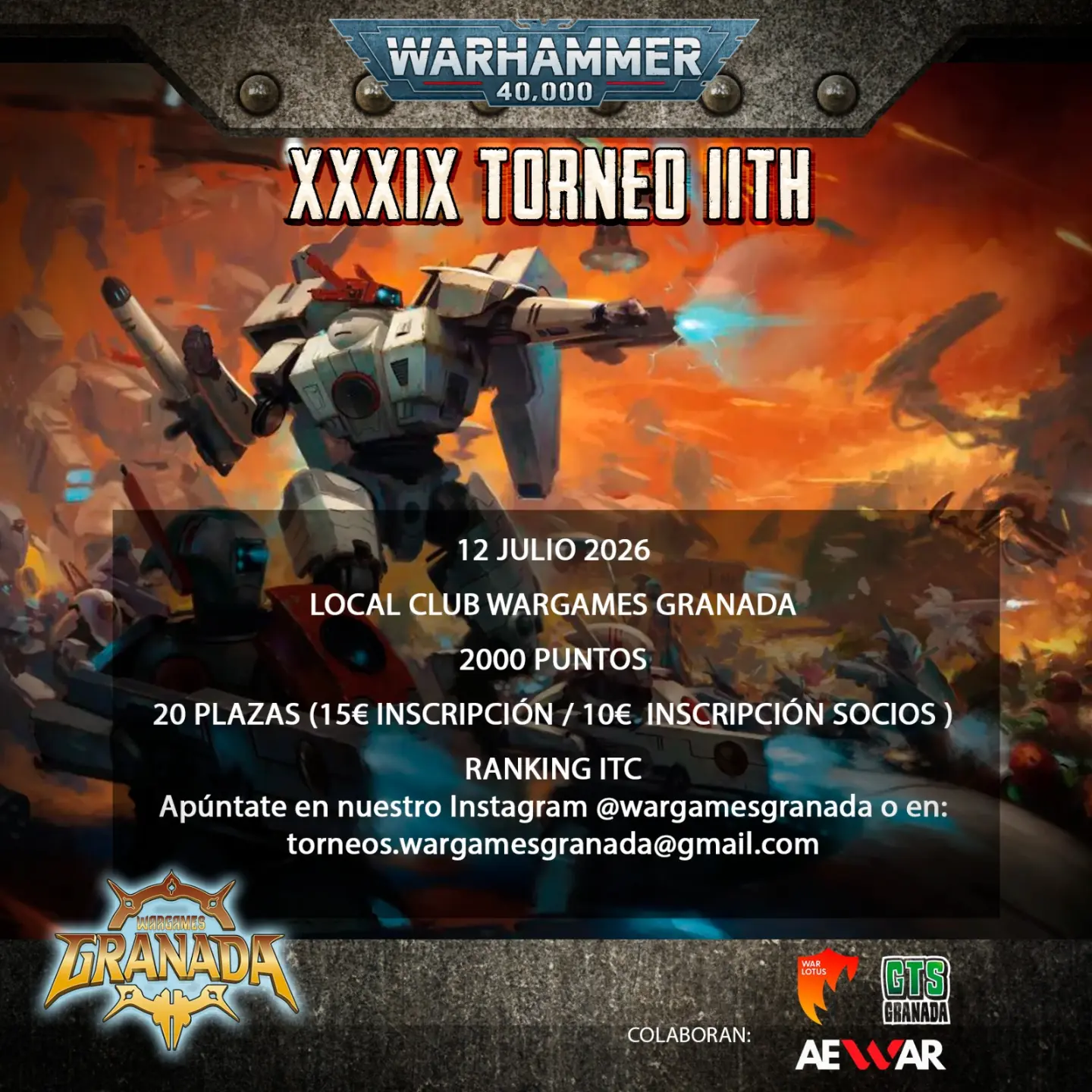 XXXIX Torneo Warhammer 40.000 Wargames Granada - Julio 2026